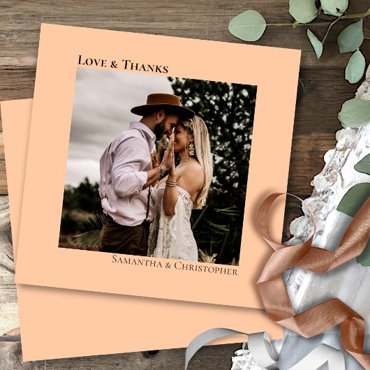 Minimalistisch Coral Peach Simple Wedding Foto Lie Dankeskarte