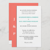 Minimalistisch Coral Turquoise Monogram Einladung (Vorne/Hinten)
