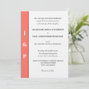 Minimalistisch Coral White Monogram Einladung