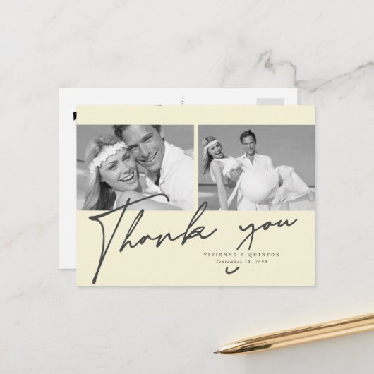 Minimalistisch Cream Frame 2 Foto Hochzeit Vielen Postkarte (Vorderseite/Rückseite Beispiel)