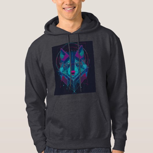 Minimalistisch Cyberpunk Neon Wolf Head - Futurist Hoodie (Vorderseite)
