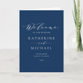 Minimalistisch Dainty Script Navy Blue Wedding Programm (Vorderseite)