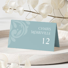 Minimalistisch Damask Foto Pewter Blue Wedding Platzkarte