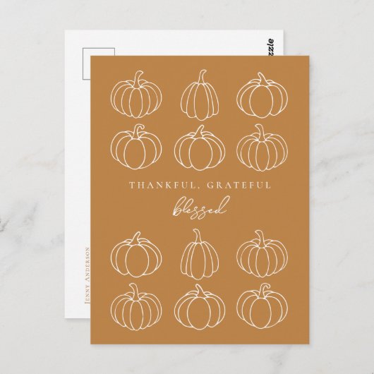 Minimalistisch dankbar dankbar gesegnete Pumpkins Postkarte (Vorne/Hinten)