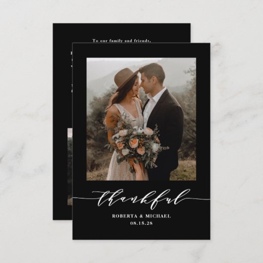 Minimalistisch-dankbare Script-Hochzeit Dankeskarte (Vorne/Hinten)