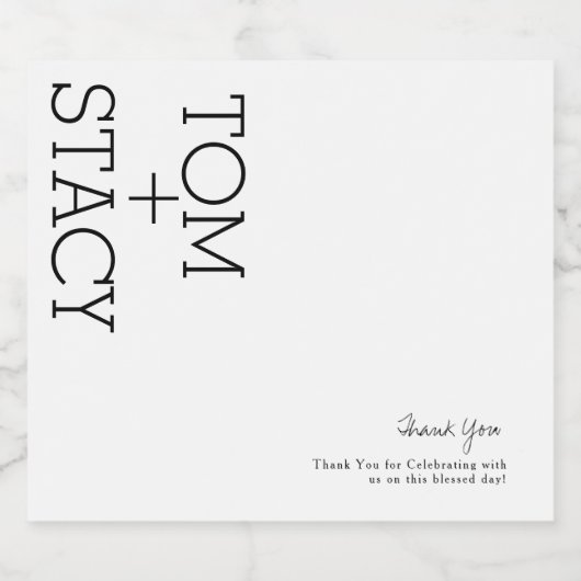 Minimalistisch danke Ihnen Schwarz-Weiß-Hochzeit Alkoholflaschenetikett (Einzelnes Label)