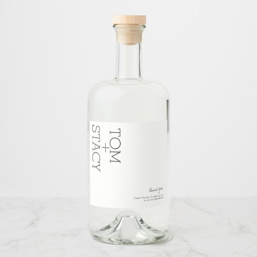Minimalistisch danke Ihnen Schwarz-Weiß-Hochzeit Alkoholflaschenetikett (Vorderseite)