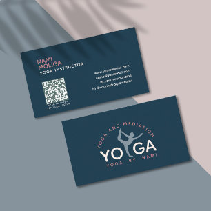Minimalistisch Dark Blue Pink Simple Yoga Studio Visitenkarte