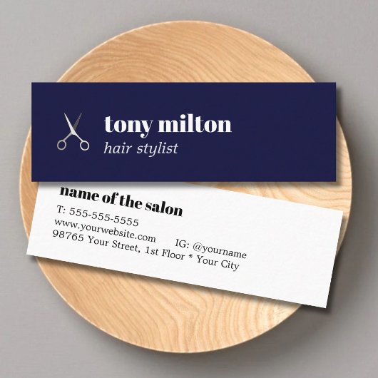 Minimalistisch Deep Blue Silver Scheren Haarstil Mini Visitenkarte