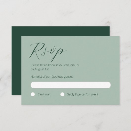 Minimalistisch Deep Forest Green und Sage RSVP-Kar RSVP Karte (Vorne/Hinten)