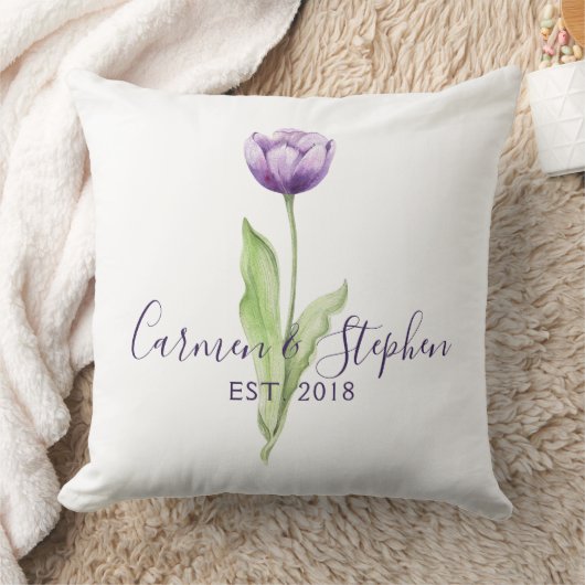 Minimalistisch Deep Lila Single Tulip Wedding Kissen (Decke)