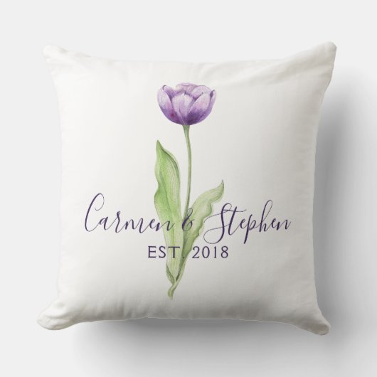 Minimalistisch Deep Lila Single Tulip Wedding Kissen (Vorderseite)