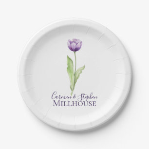 Minimalistisch Deep Lila Single Tulip Wedding Pappteller