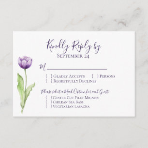 Minimalistisch Deep Lila Single Tulip Wedding RSVP Karte