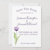 Minimalistisch Deep Lila Tulip Foto Save the Date (Vorderseite)