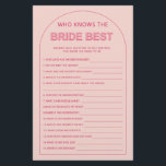 Minimalistisch, der das beste Brautparty der Braut Flyer<br><div class="desc">Dieses rosa Brautparty, das das beste Brautspiel kennt, wurde zur Abstimmung mit unserer kühlen Type Collection entwickelt und bietet den trendigen und beliebten Bogen mit fett formatiertem Text in pink & fuchsia Akzenten. Für eine erweiterte Anpassung dieses Designs, z.B. das Ändern des Layouts, des Schriftartes oder der Textgröße, klicken Sie...</div>