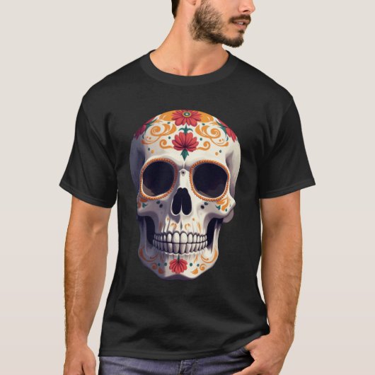 Minimalistisch Día de los Muertos Skull T-Shirt (Vorderseite)