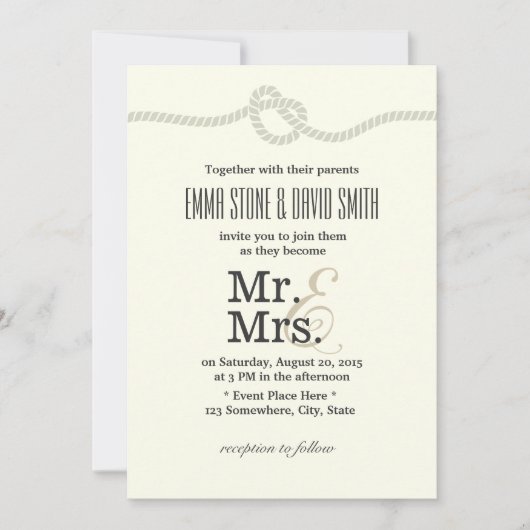 Minimalistisch, die Knoten-Seehochzeit binden Einladung (Vorderseite)