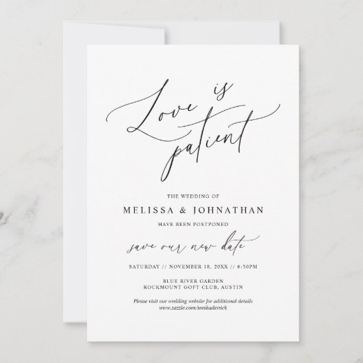 Minimalistisch, die Liebe ist geduldig, ändern Sie Einladung (Vorderseite)