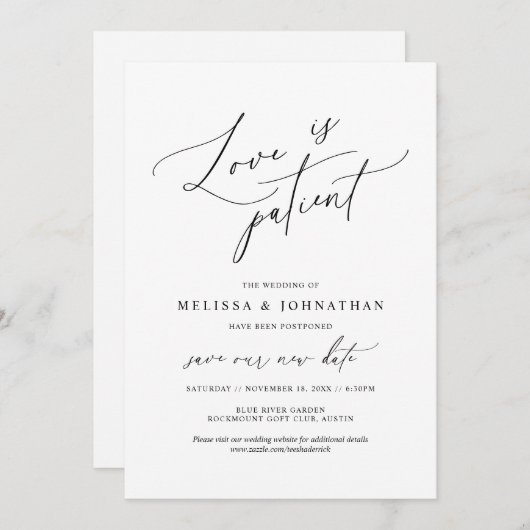 Minimalistisch, die Liebe ist geduldig, ändern Sie Einladung (Vorne/Hinten)