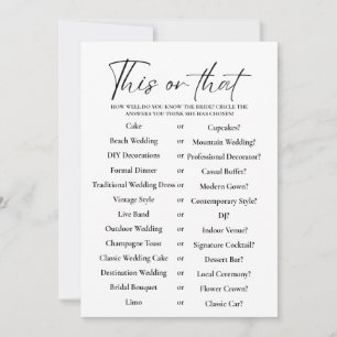 Minimalistisch Diese oder jene Brautparty-Game-Kar