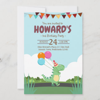 Minimalistisch Dino Birthday, Kindergeburtstag Einladung