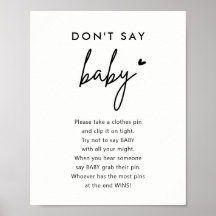 Minimalistisch Don't Say Baby Shower Game Sign