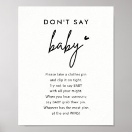 Minimalistisch Don't Say Baby Shower Game Sign Poster