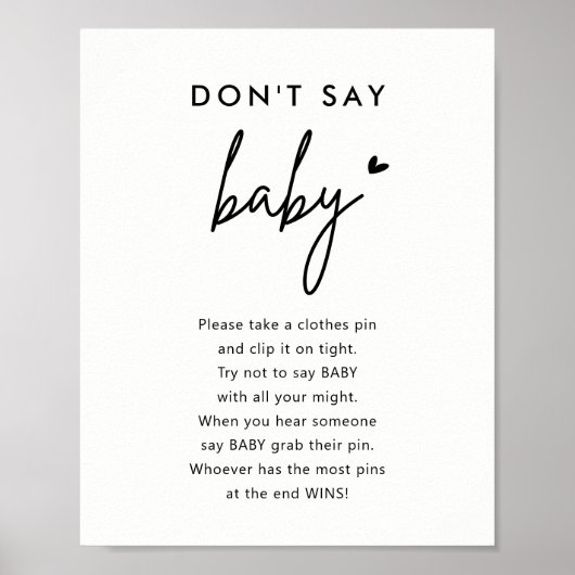 Minimalistisch Don't Say Baby Shower Game Sign Poster (Vorne)