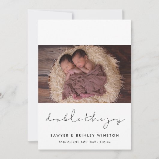Minimalistisch Double the joy tweins Foto Ankündigung (Vorderseite)