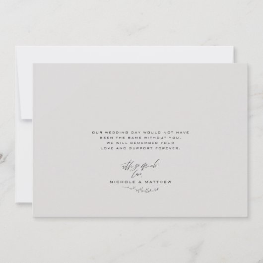 Minimalistisch Dove Gray Wedding Dankeschön Karte (Rückseite)