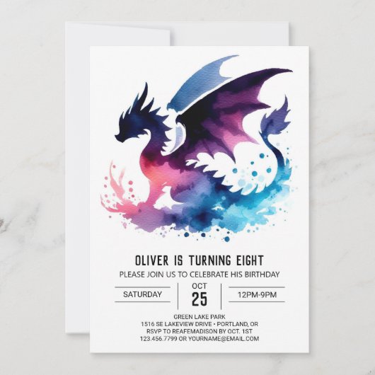 Minimalistisch Dragon Birthday Custom Einladung (Vorderseite)