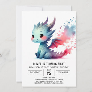 Minimalistisch Dragon Birthday individuell anpassb Einladung