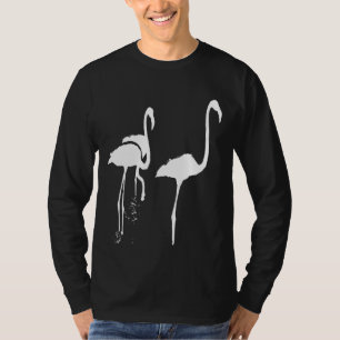 Minimalistisch Drei Flamingos Weiße Silhouette Vec T-Shirt