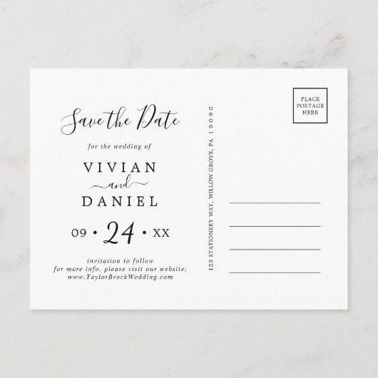 Minimalistisch | Dunkelschwarz Save the Date Einladungspostkarte (Rückseite)