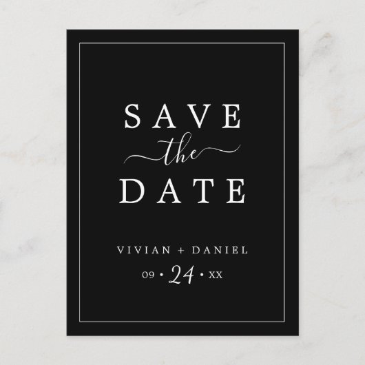 Minimalistisch | Dunkelschwarz Save the Date Einladungspostkarte (Vorderseite)