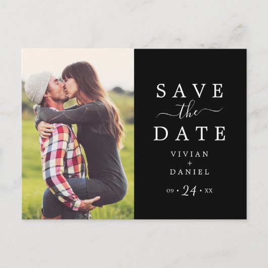 Minimalistisch | Dunkles schwarzes Foto Save the D Einladungspostkarte (Vorderseite)