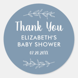 Minimalistisch Dusty Blue Baby Dusche Vielen Dank Runder Aufkleber