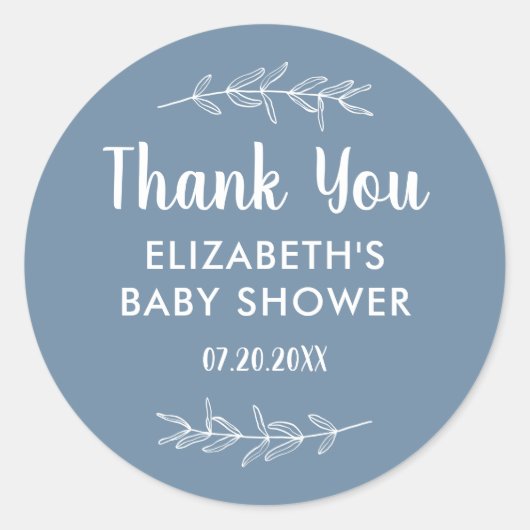 Minimalistisch Dusty Blue Baby Dusche Vielen Dank Runder Aufkleber (Vorderseite)