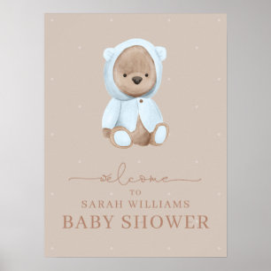 Minimalistisch Dusty Blue Bearly Wait Baby Dusche Poster