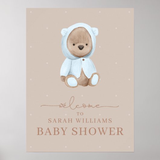 Minimalistisch Dusty Blue Bearly Wait Baby Dusche Poster (Vorne)