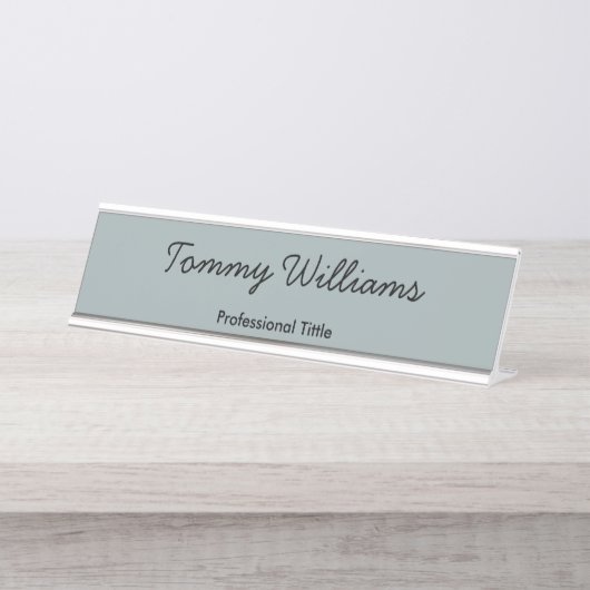 Minimalistisch Dusty Blue Beruflich Simple Schreibtischnamensplakette (Vorderseite )