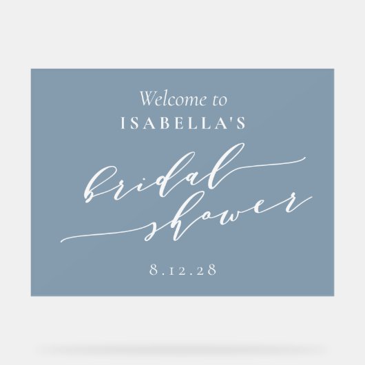 Minimalistisch Dusty Blue Brautparty Willkommen Acrylschild (Vorderseite)
