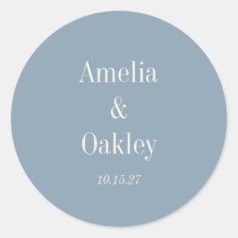Minimalistisch Dusty Blue Elegante Hochzeit nach M Runder Aufkleber