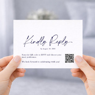 Minimalistisch Dusty Blue Floral RSVP Card - QR Co Begleitkarte