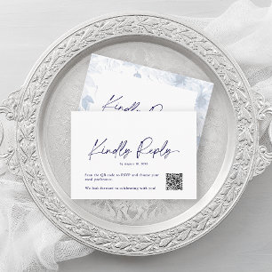 Minimalistisch Dusty Blue Floral RSVP Card - QR Co Begleitkarte