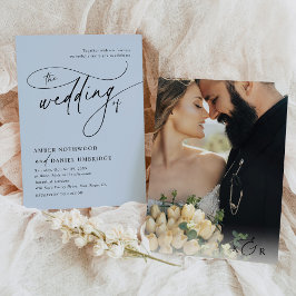 Minimalistisch Dusty Blue Modern Foto Wedding Einladung