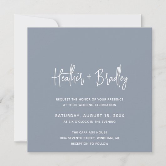 Minimalistisch Dusty Blue Modern Wedding Einladung (Vorderseite)