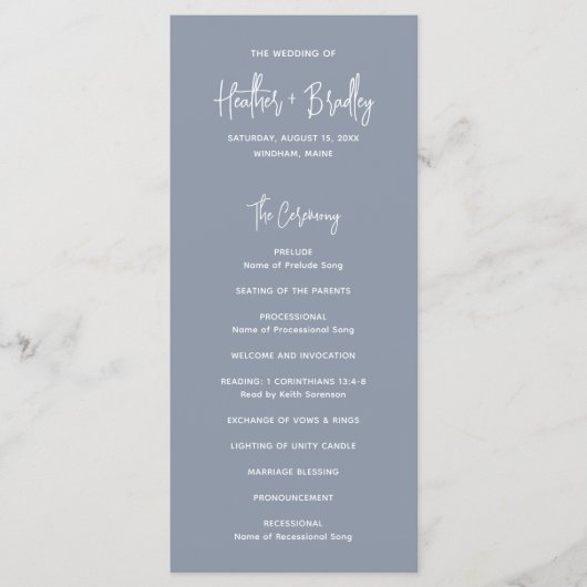 Minimalistisch Dusty Blue Modern Wedding Programm (Vorderseite)