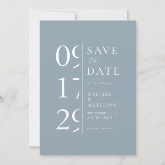 Minimalistisch Dusty Blue Modern Wedding Save The Date (Vorderseite)